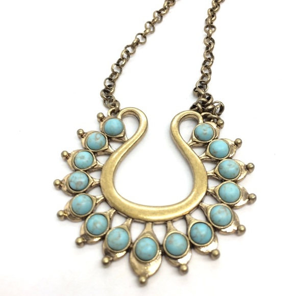 !!soLD!! PREMIERE DESIGNS LOTUS NECKLACE TURQUOISE BRASS GOLD TONE - Picture 5 of 13